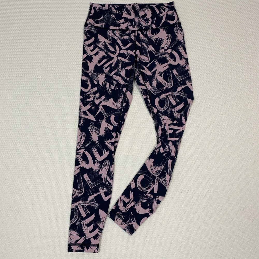 Lululemon Wunder Under High Rise Tights Graffiti Pop Size 8 27" Navy Lavender